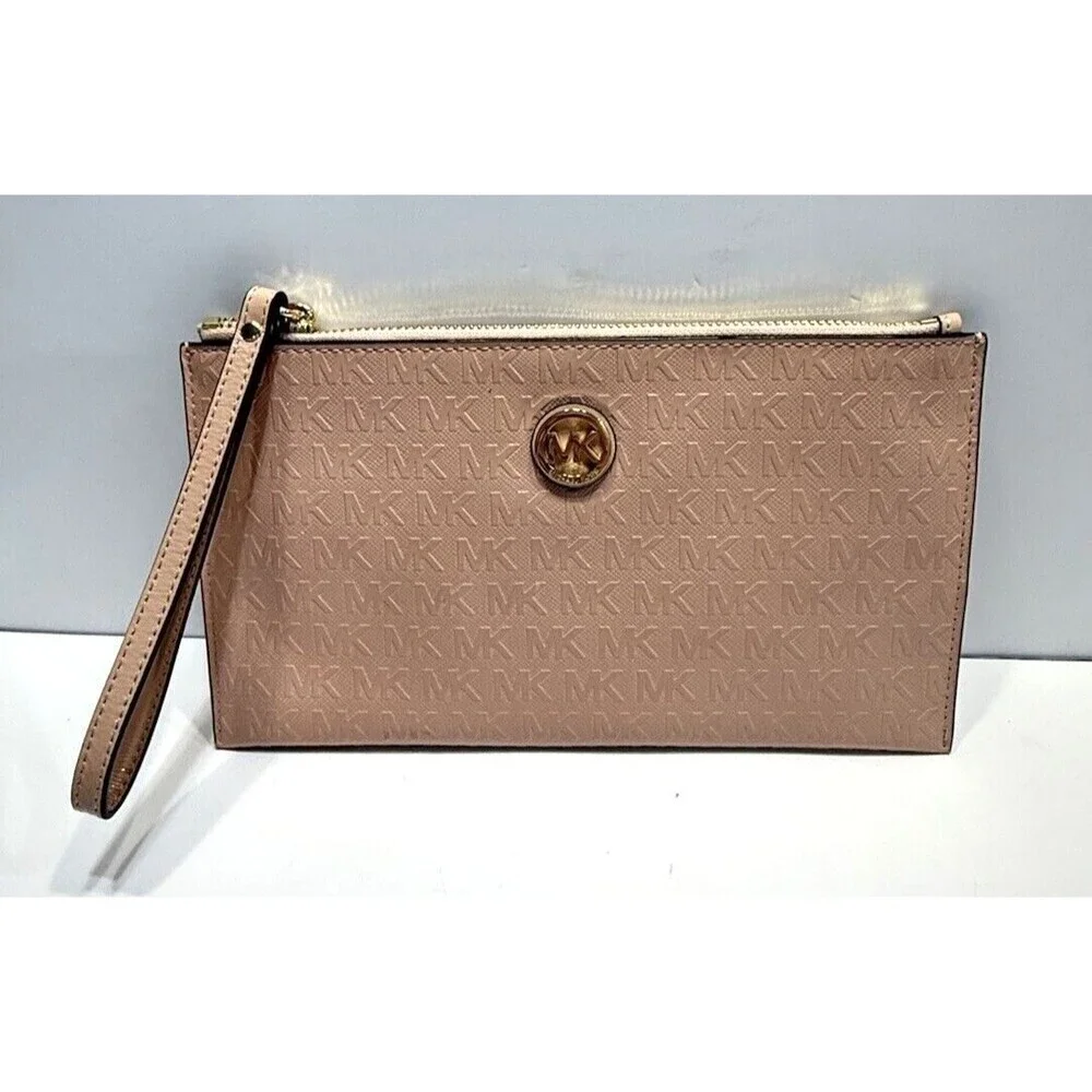 Michael Kors Womens Signature Wristlet Clutch Wallet Pink Patent Leather